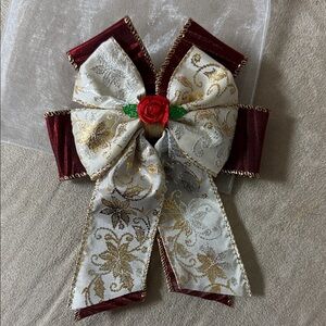 Disney's Beauty and the Beast Red and Gold Hair Bow with Floral Pattern